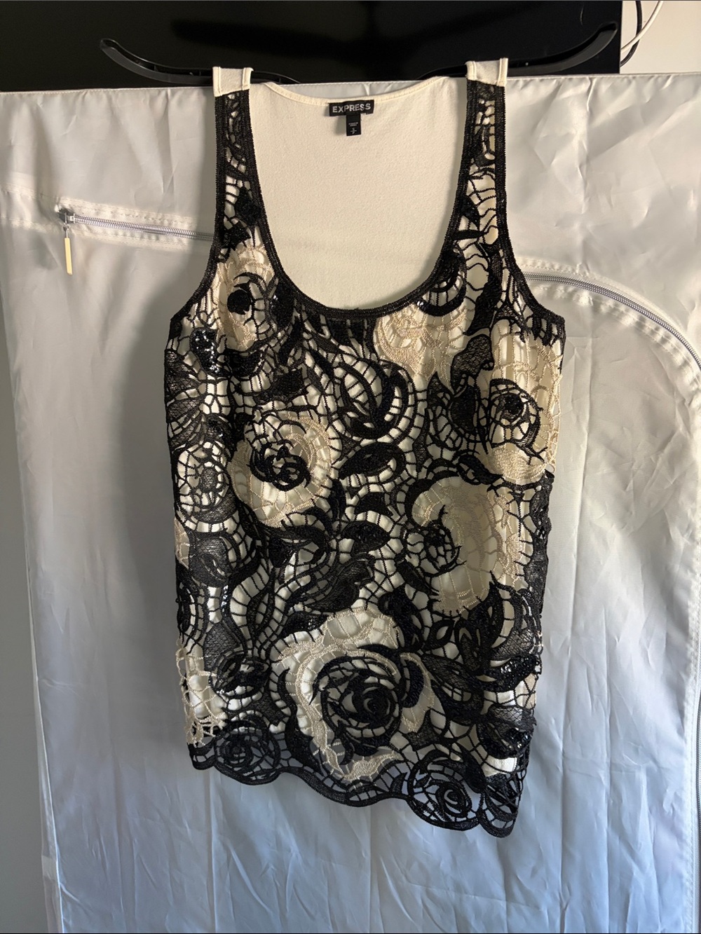 Express Black and Gold Lace Overlay on Cream Tank - size S